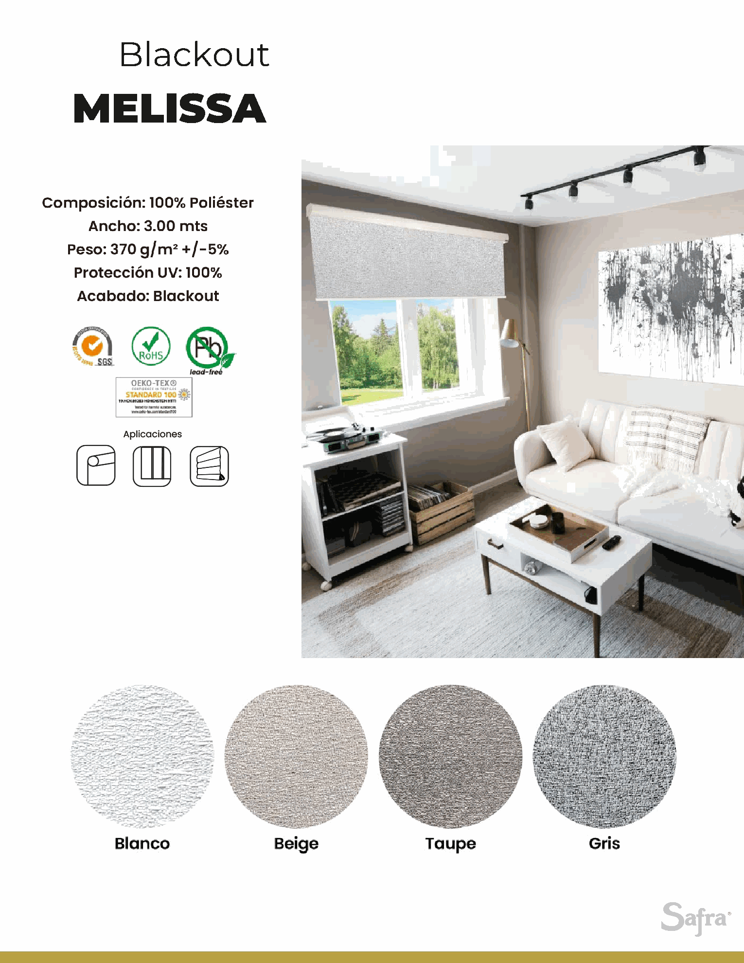Blackout Melissa – fichas técnicas y colores
