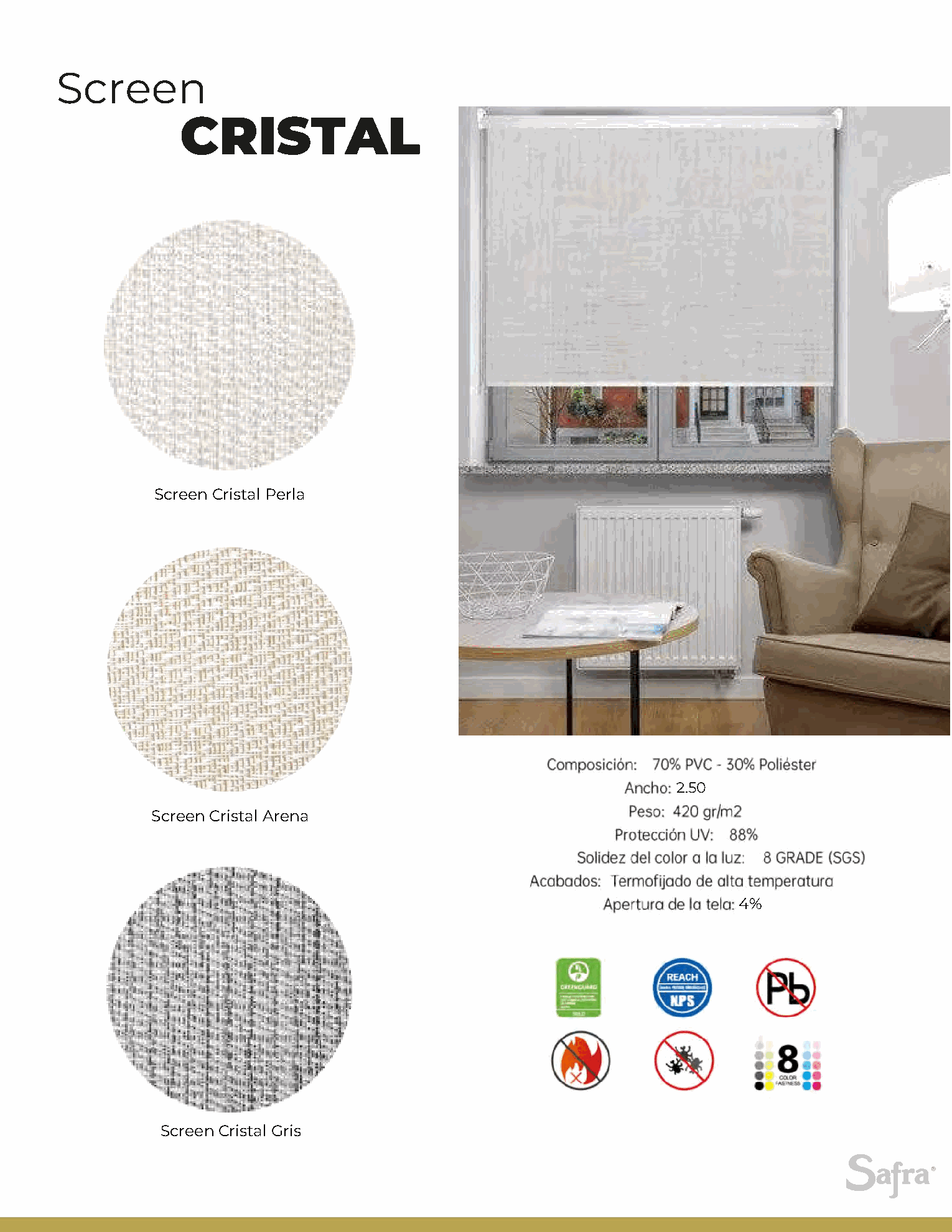 Screen Cristal – fichas técnicas y colores
