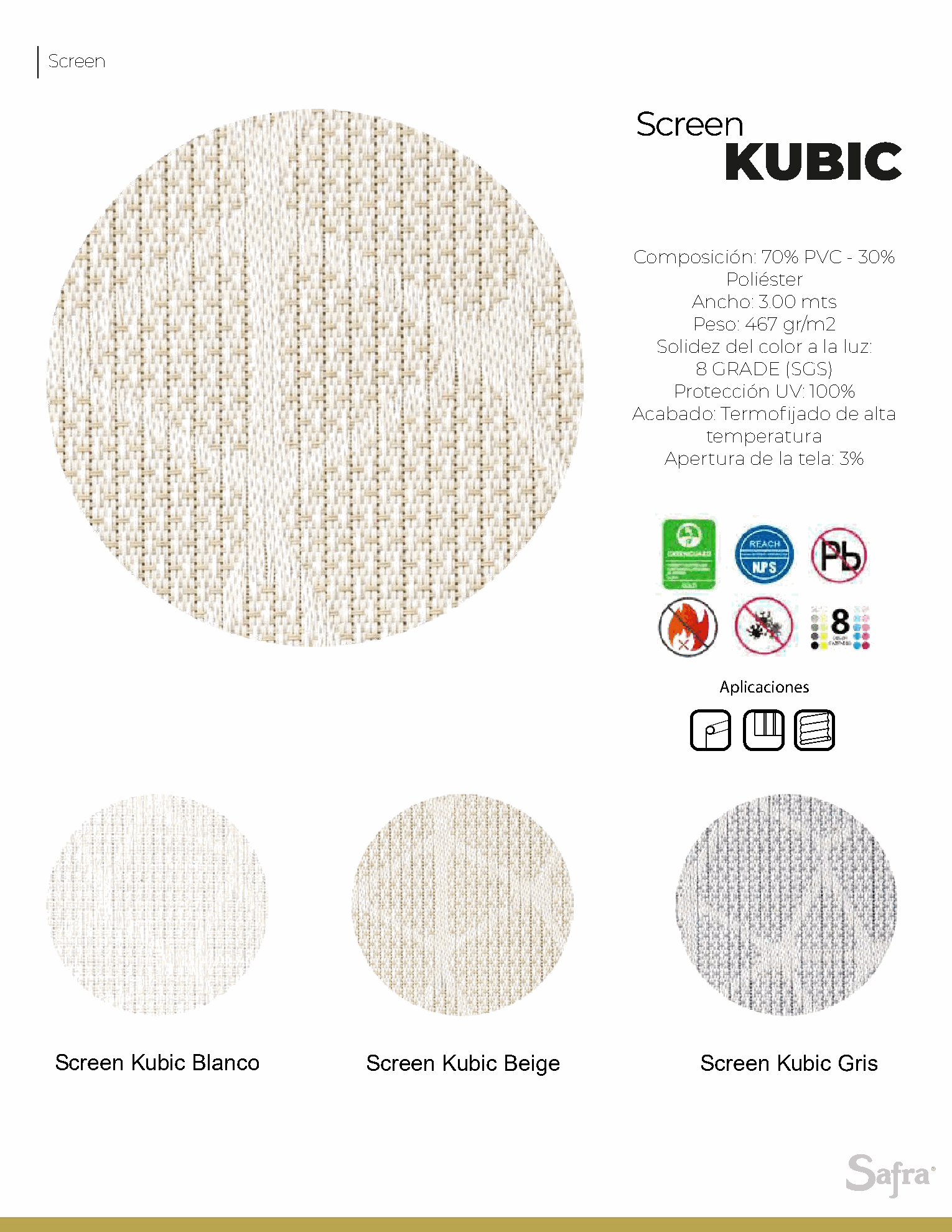 Screen Kubic – fichas técnicas y colores